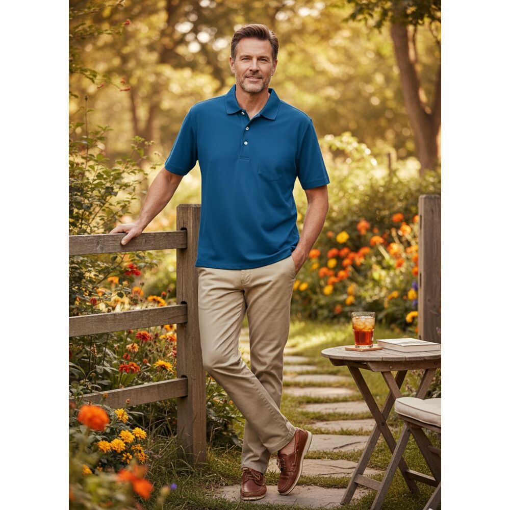 Lands’ End Men’s Polo Shirt XL Traditional Fit Blue Short Sleeve  100%Cotton